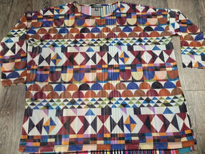 Shannon Passero S/M Geometric Sheer Oversized Blouse Top Shirt Colorful
